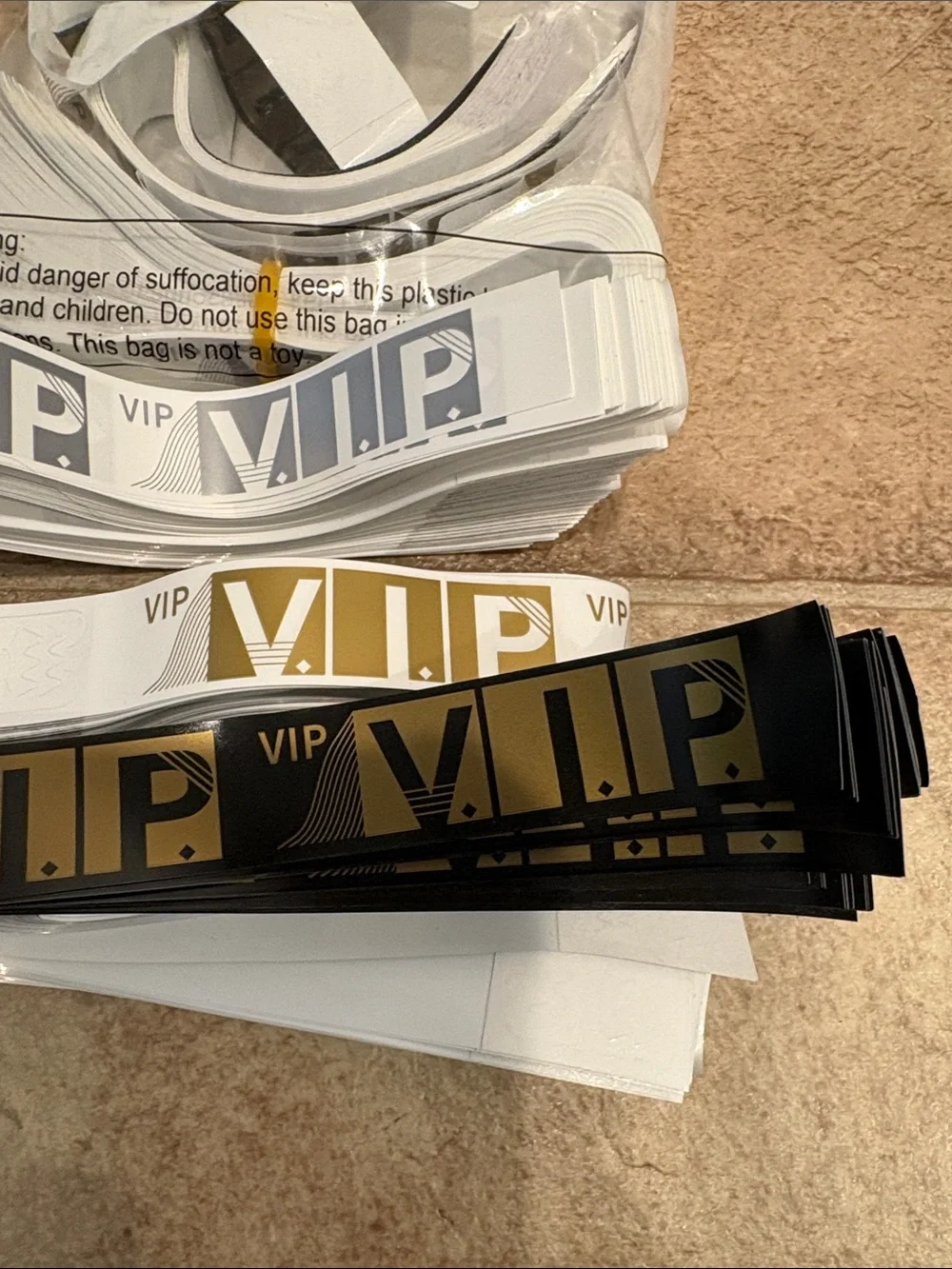 VIP Event Wristbands - Gold, Silver, Black, White - Unbranded bag of 500 or more